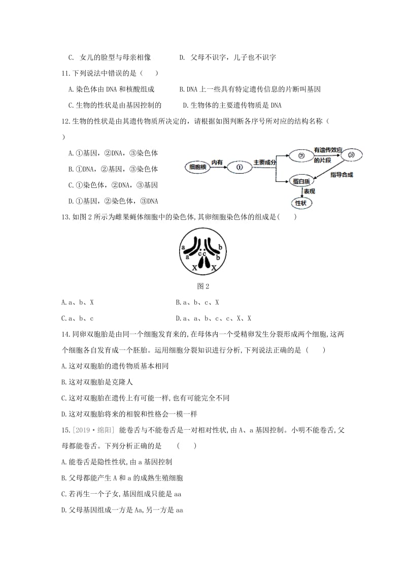 生物的遗传与变异测试题.doc_第2页