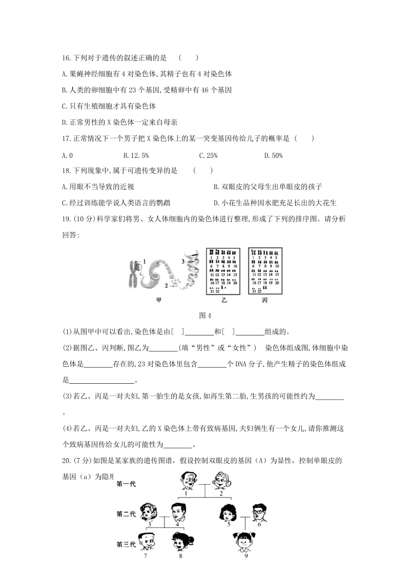 生物的遗传与变异测试题.doc_第3页