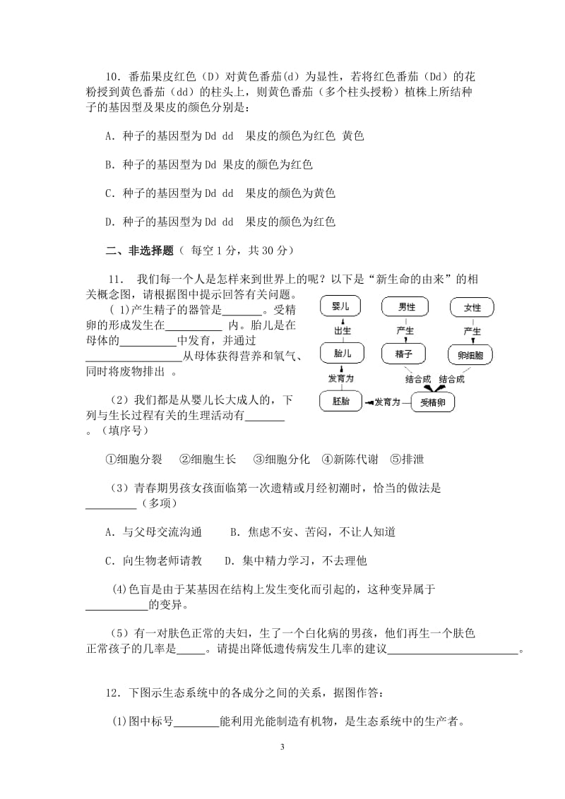 2010-2011学年度第一学期八年级生物期末考试试题.doc_第3页