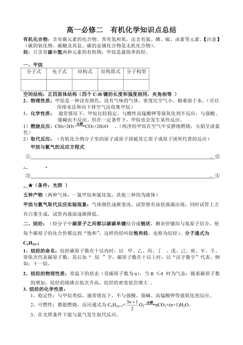 高一必修2有机化学期末复习提纲.doc_第1页