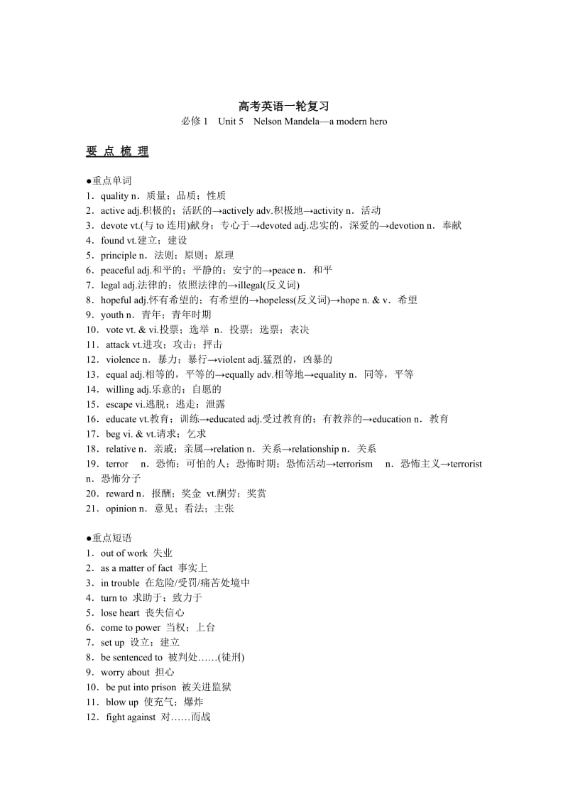 高考英语复习必修1Unit5总结及习题.doc_第1页