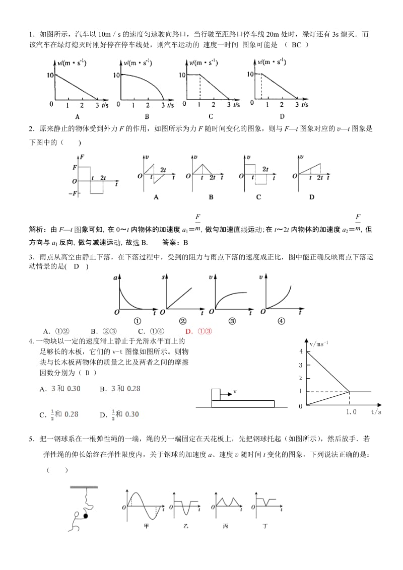 牛顿第二定律在图象方面的练习题(有答案).doc_第1页