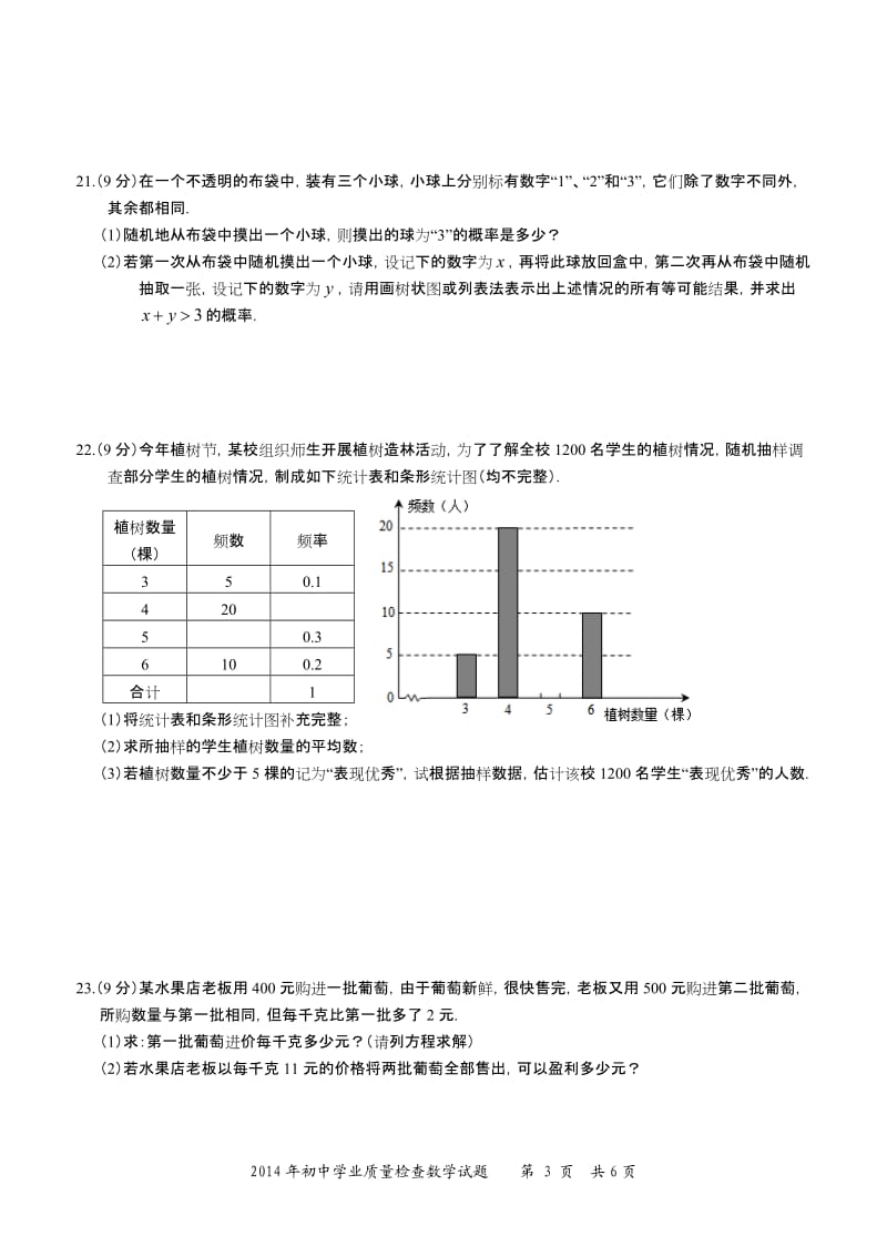 2014年晋江市初中数学学业质量检查一(含答案).doc_第3页