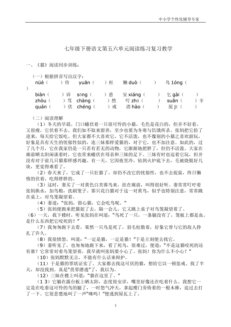 七年级下册语文第六七单元阅读复习教学董、杨.doc_第3页