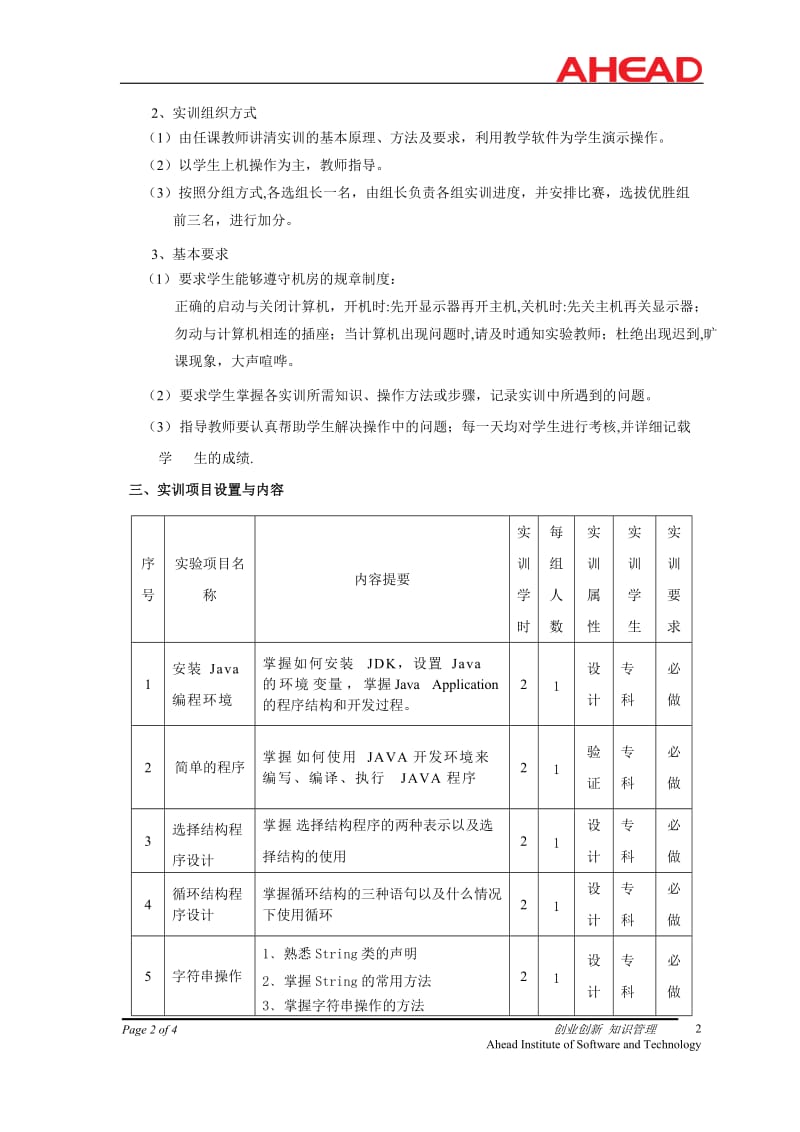 《java程序设计》实训大纲.doc_第2页