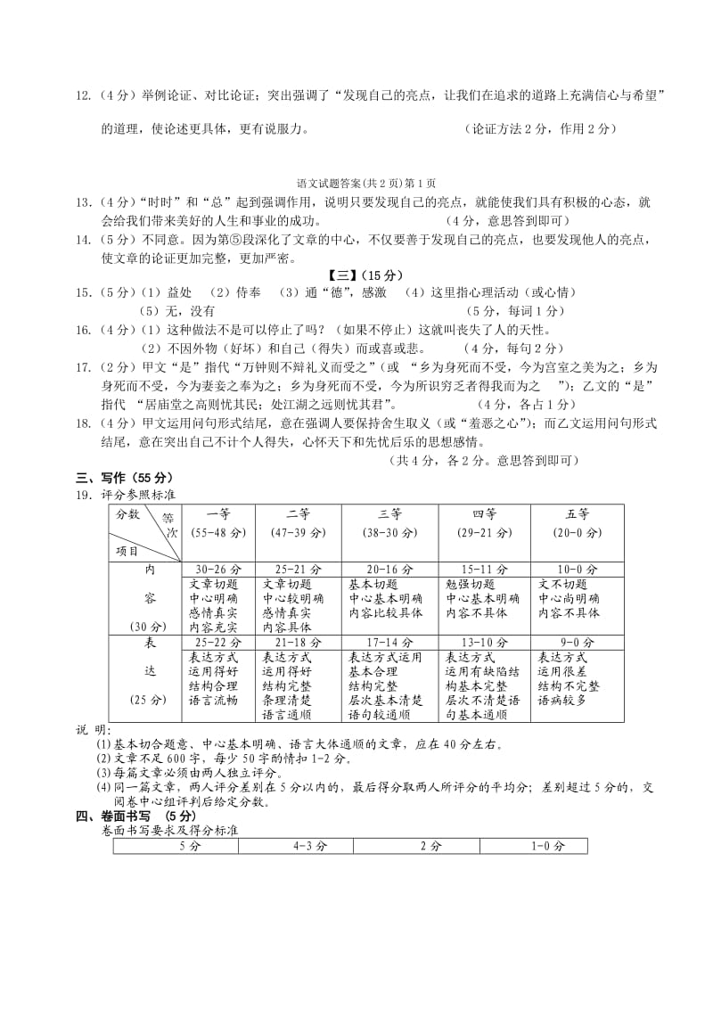 2013年安庆市中考模拟考试(二模)试题参考答案及评分标准(全套).doc_第2页