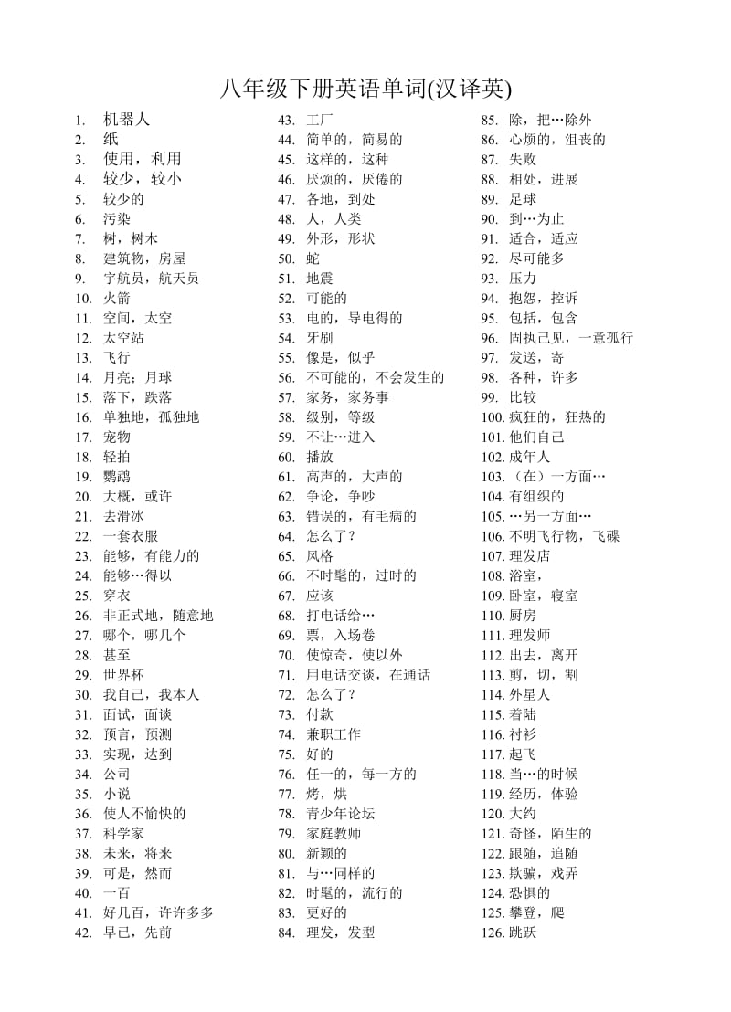 2013八年级下册英语单词501(汉译英).doc_第1页