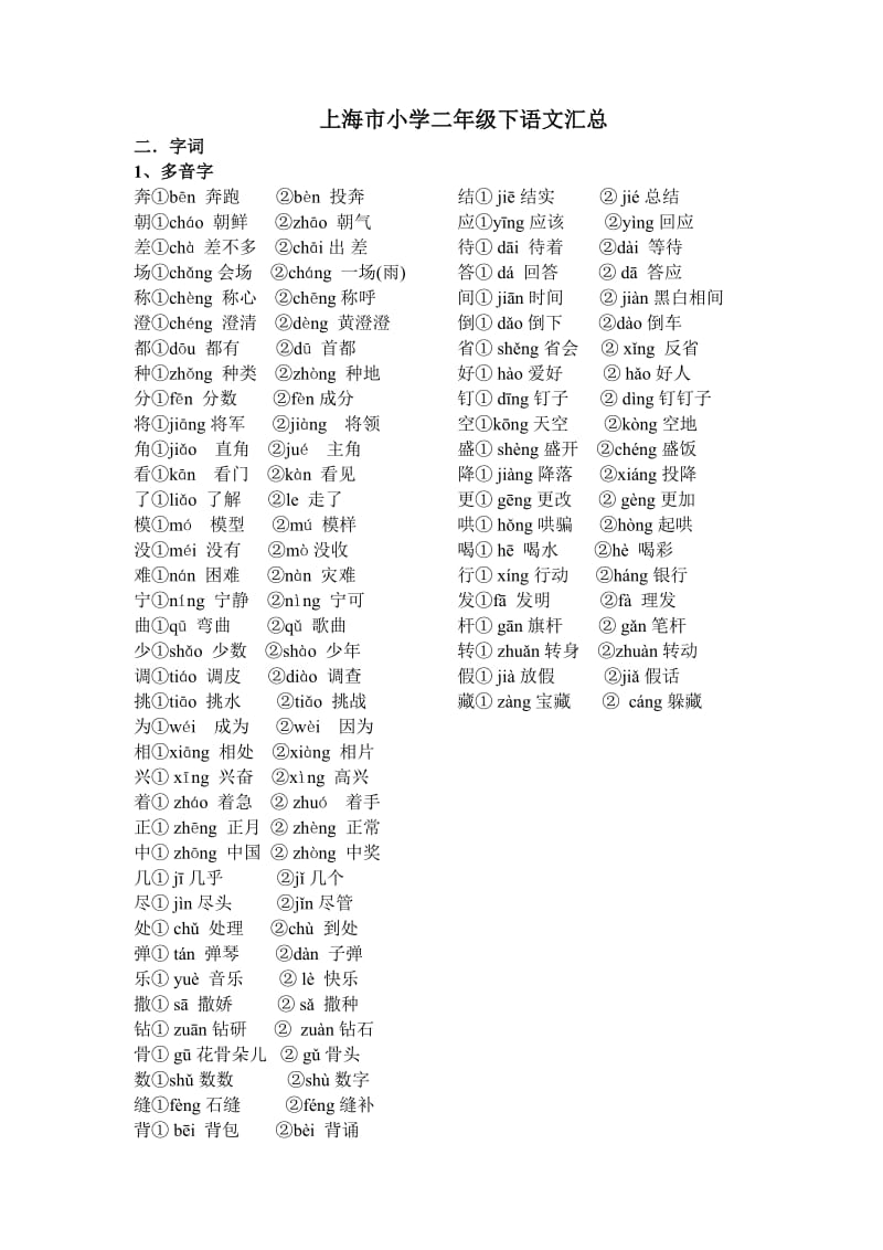 上海市小学二年级下语文汇总.doc_第1页