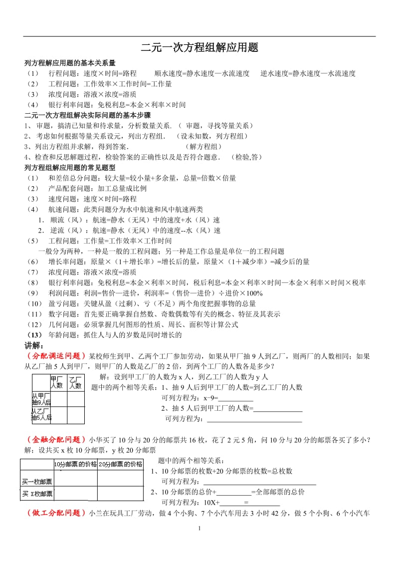 2014嘉陵中考二元一次方程组应用题专项训练.doc_第1页