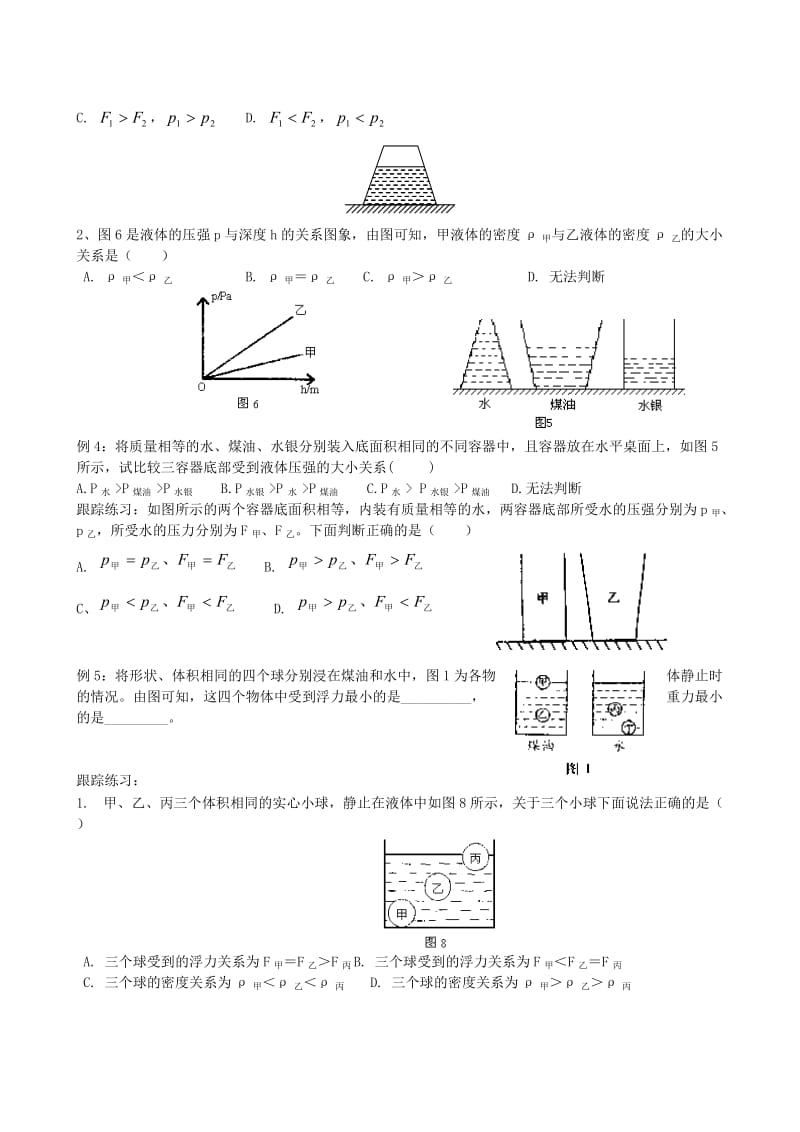 中考物理冲刺8个知识点专题复习3压强及浮力大小的比较.doc_第2页