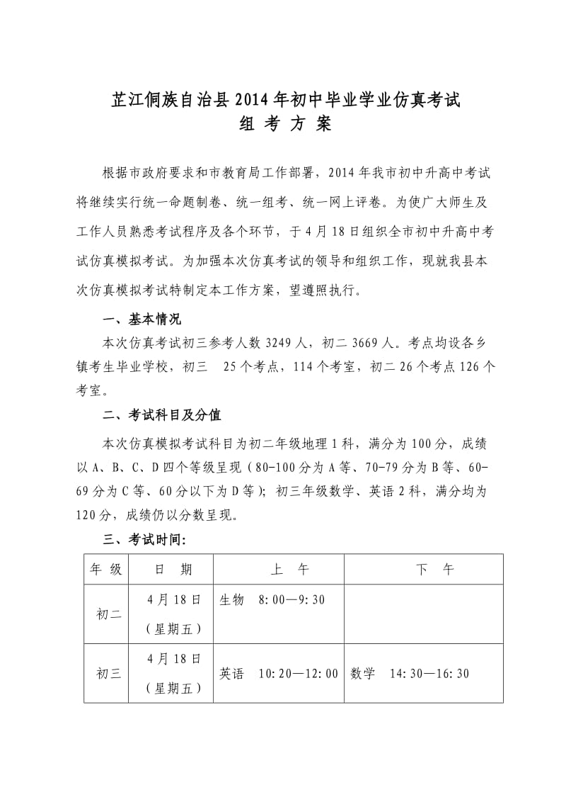 芷江县2014年初中毕业学业仿真考试方案.doc_第1页