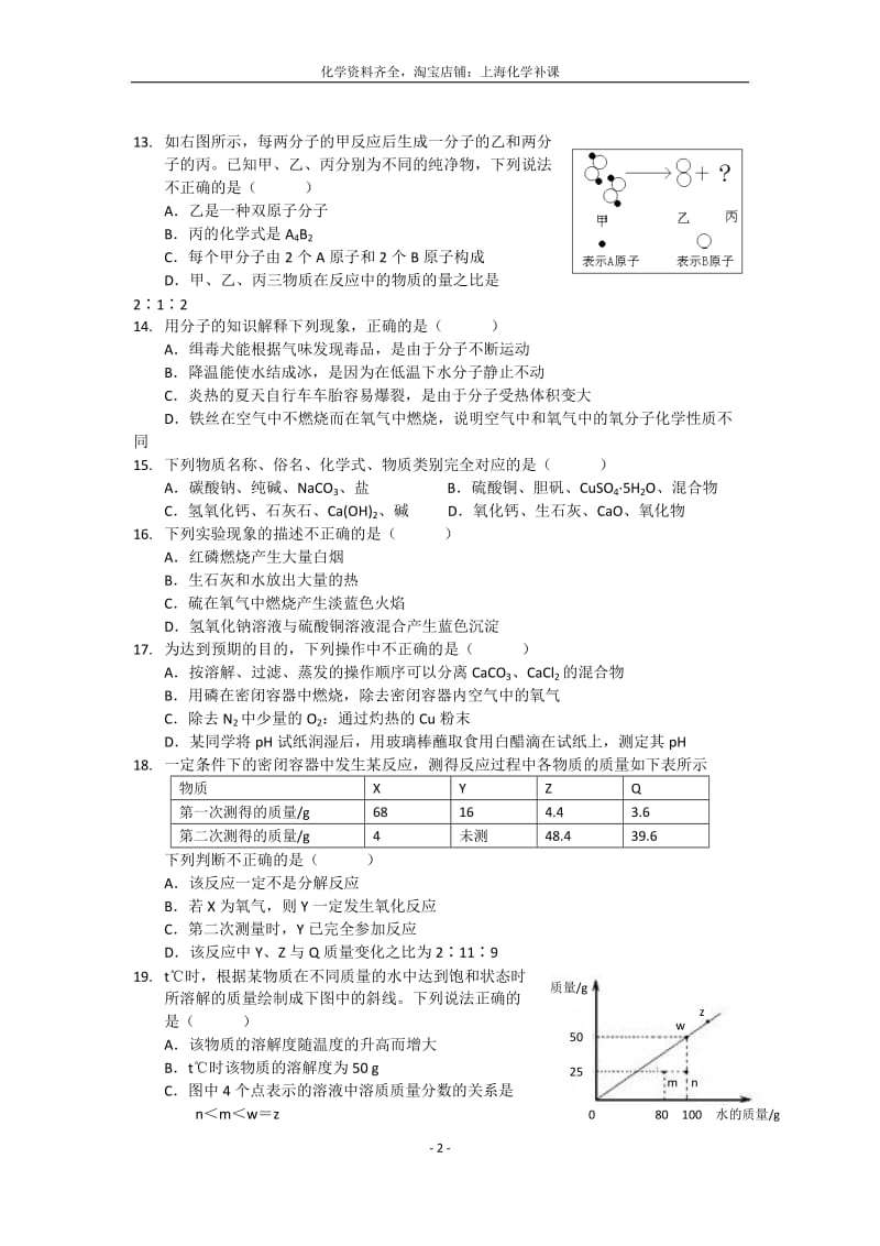 2011年闵行区初三第一学期期末(一模)化学试题.docx_第2页