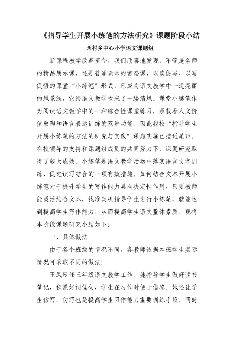 指导学生开展小练笔的方法的研究与实践阶段小结2.doc_第1页