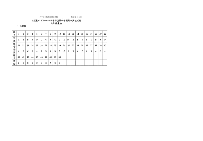 2014-2015学年度八年级第一学期生物期末模拟试题.doc_第3页