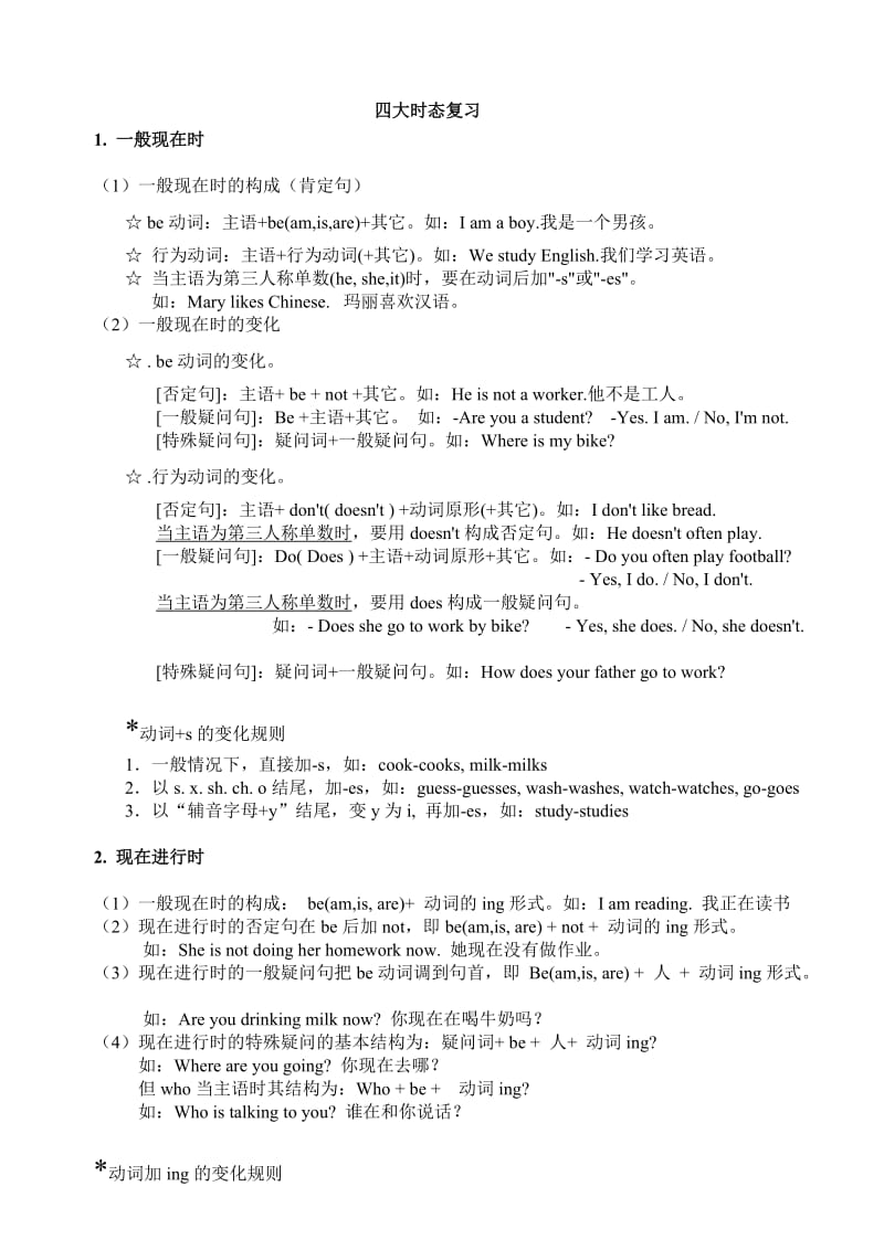 小学六年级英语语法四大时态句式转换.doc_第1页