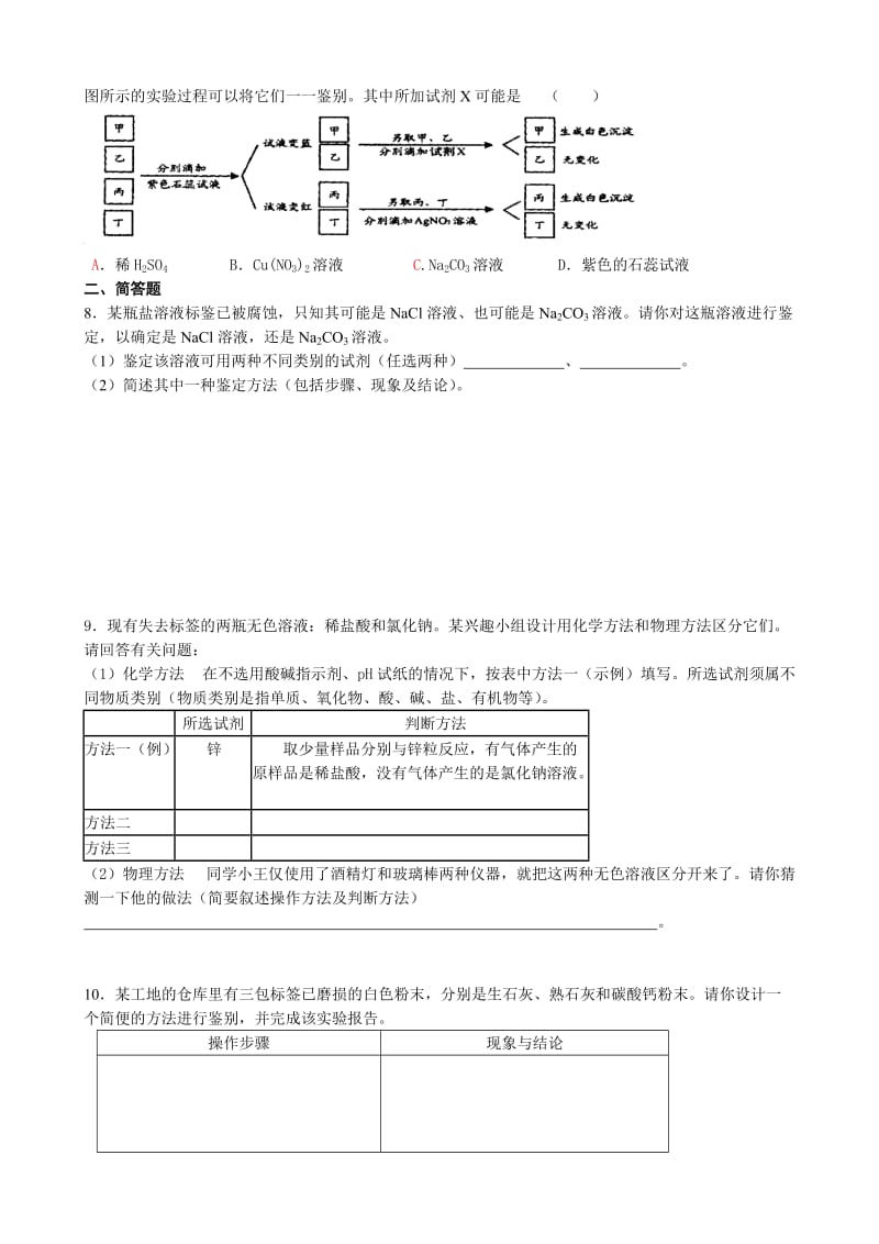 中考化学专题复习五常见物质的鉴别方法-沪教版.doc_第3页