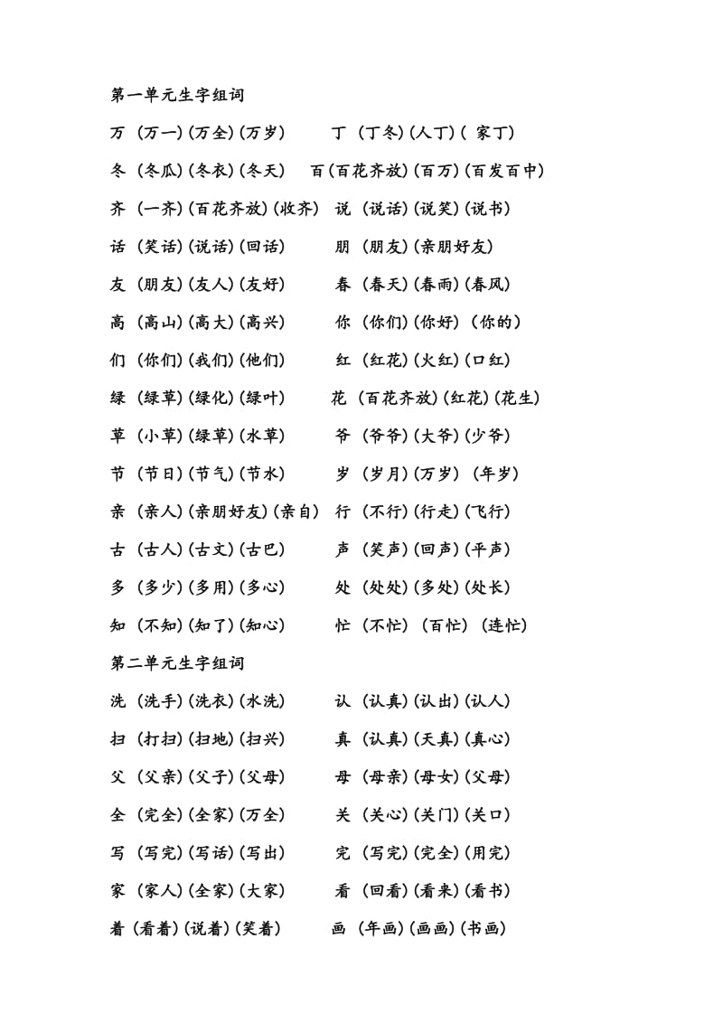 一年级下册语文生字表组词(一).doc_第1页