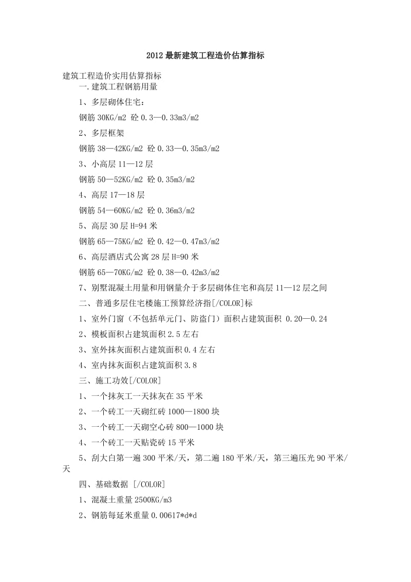 建筑工程估算算量指标.docx_第1页