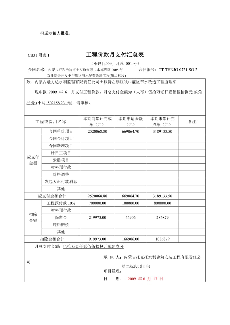 工程价款月支付申请书(全部资料).doc_第2页