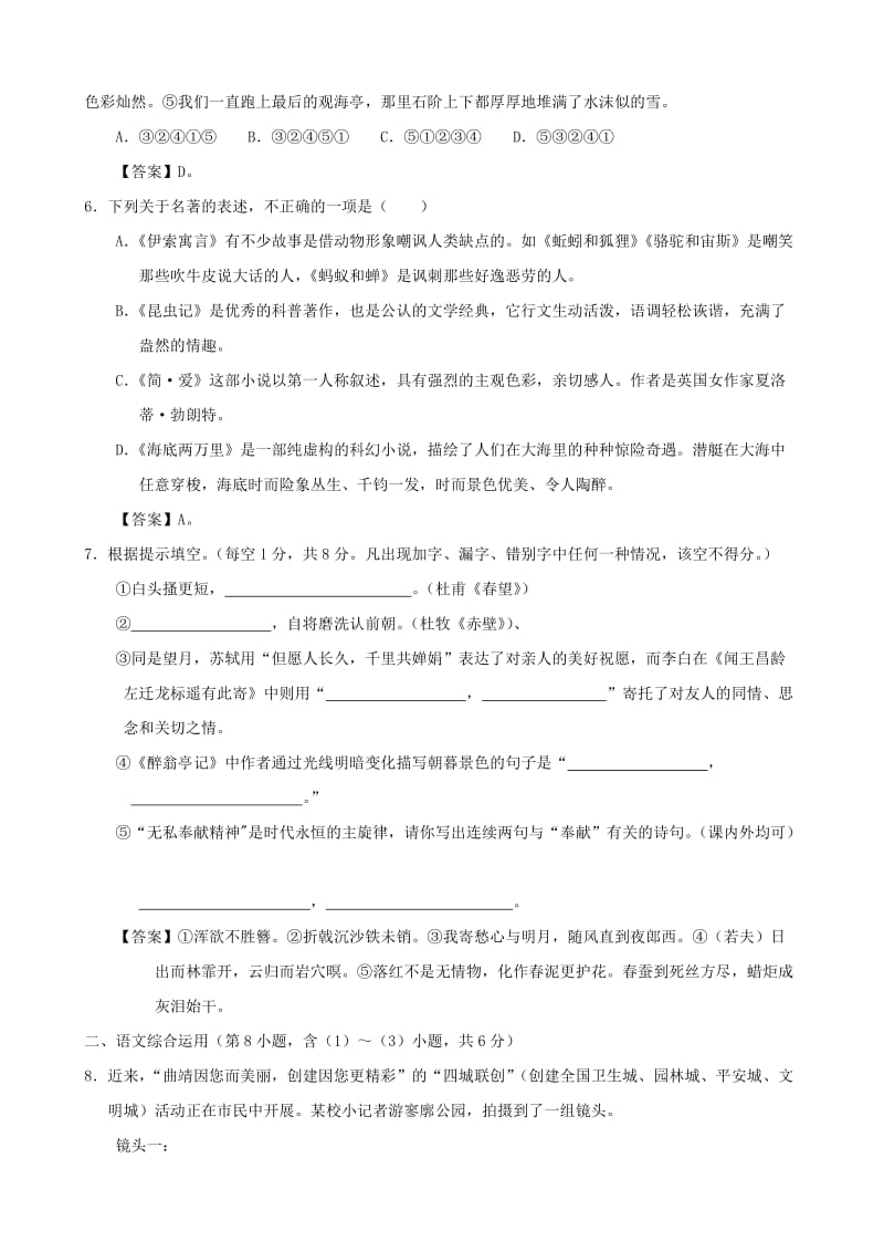 2013年云南省曲靖市初中学业水平考试语文及答案.doc_第2页