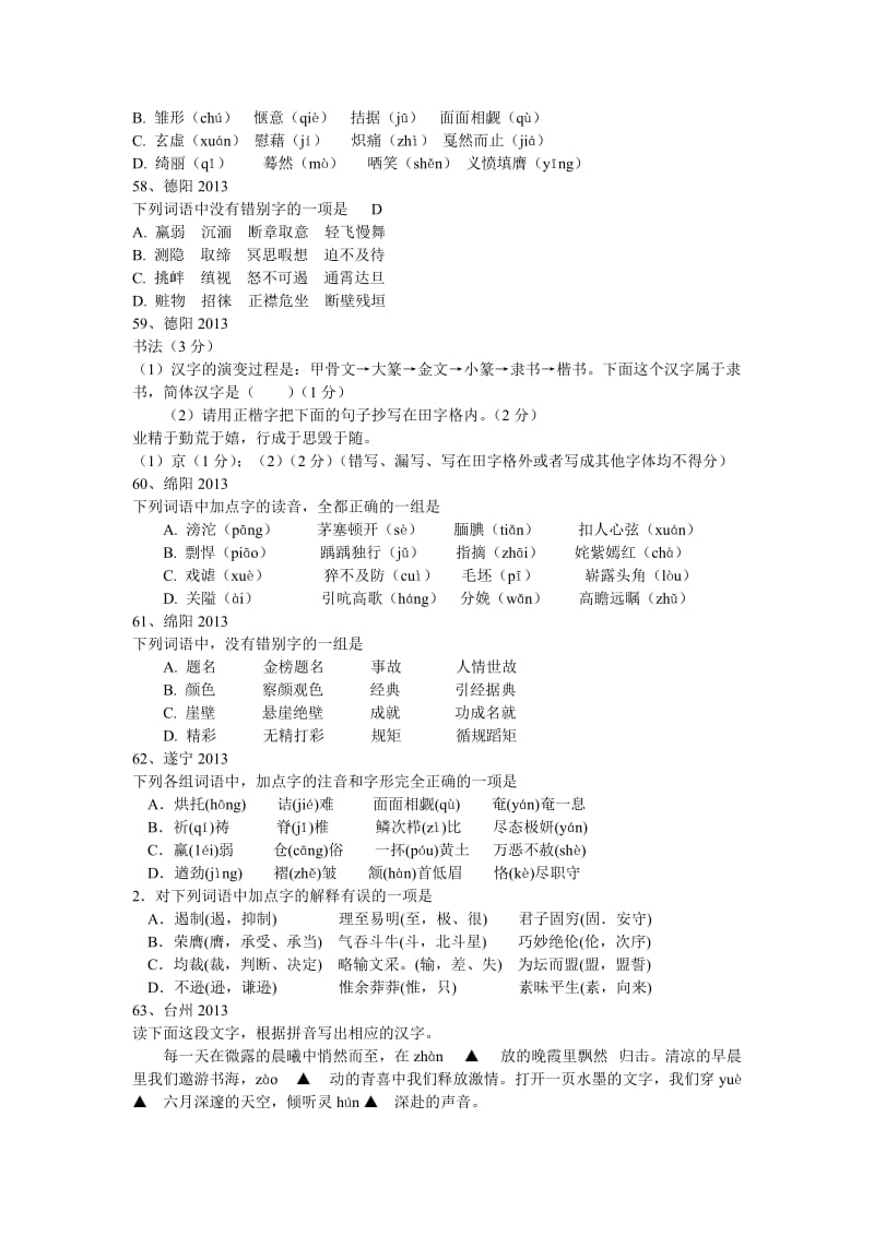 2013中考语文试卷分类汇编.汉字.doc_第3页