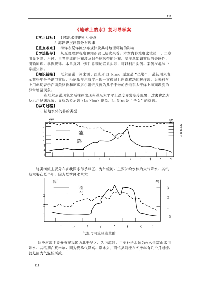 高一地理导学案 地球上的水 复习 新人教版必修1_第1页