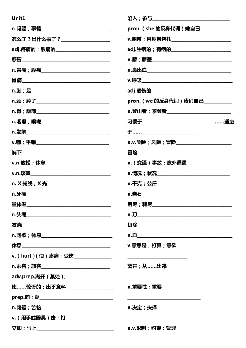 2014年新版八年级下册英语单词(空白).doc_第1页