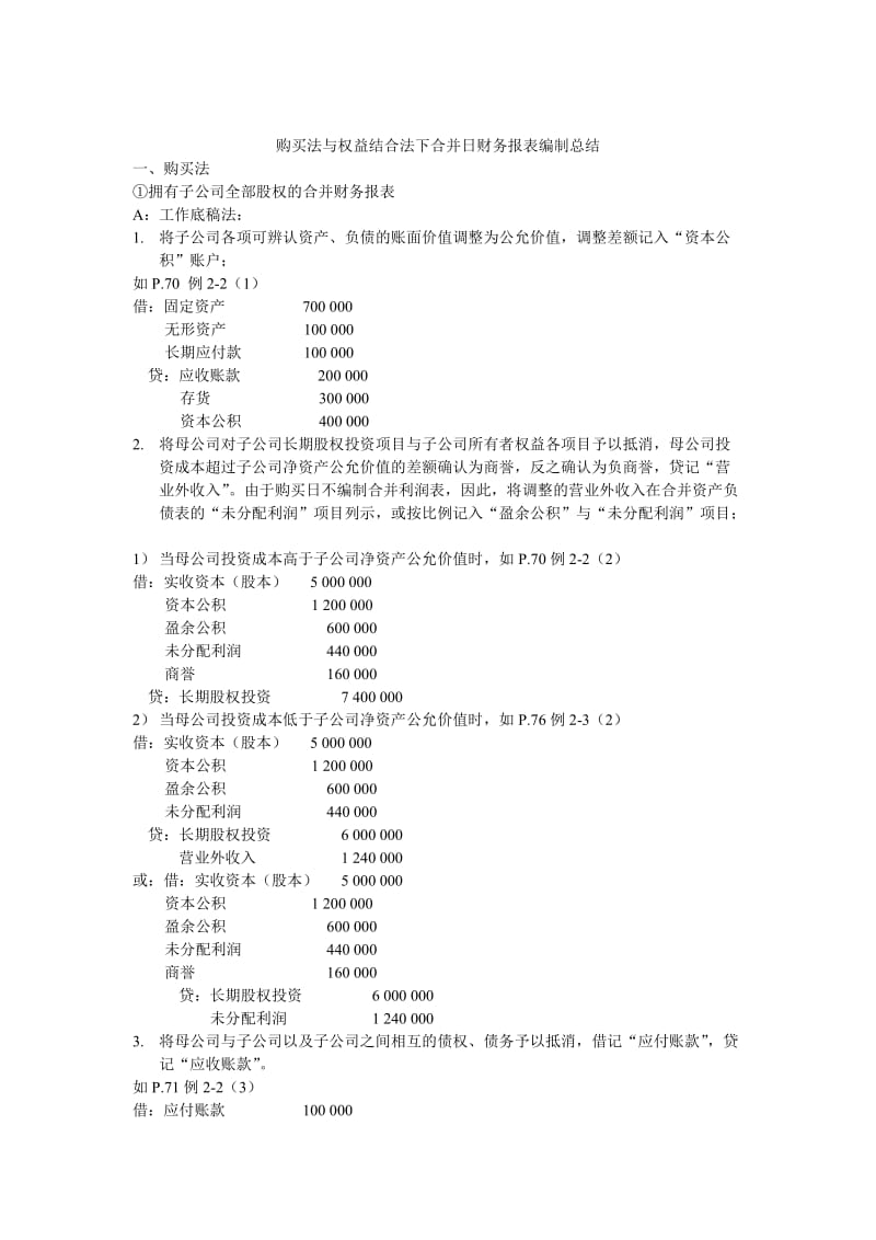 购买法与权益结合法下合并日财务报表编制总结.doc_第1页