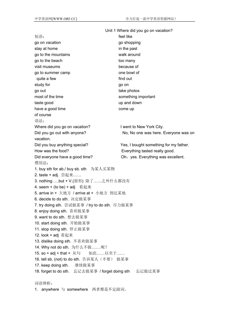 2013新人教版八年级上册英语全册短语句型辨析语法讲解与练习.doc_第1页