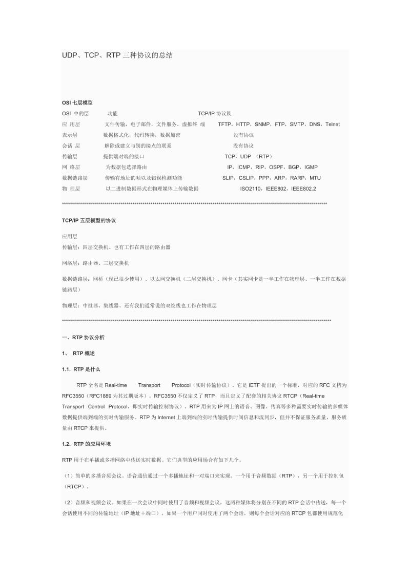 UDP、TCP、RTP三种协议的总结.doc_第1页