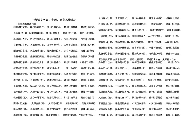 中考语文字音、字形、意义易错成语.doc_第1页