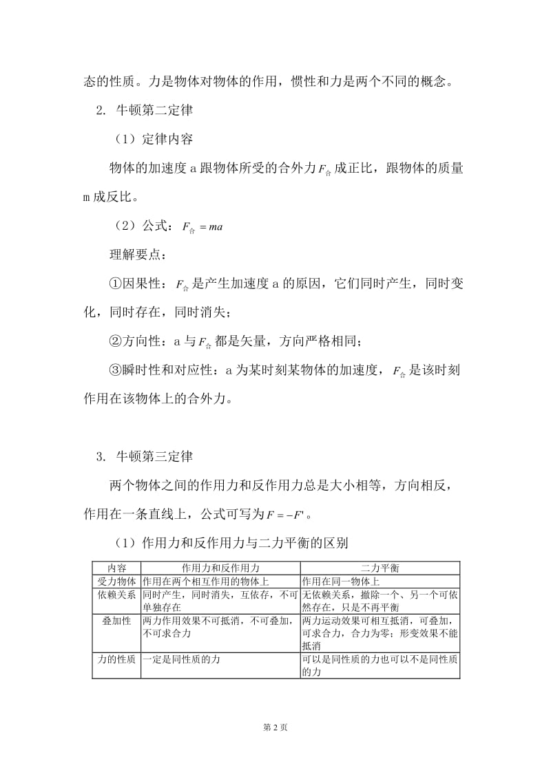 专题三牛顿运动定律知识点总结.doc_第2页