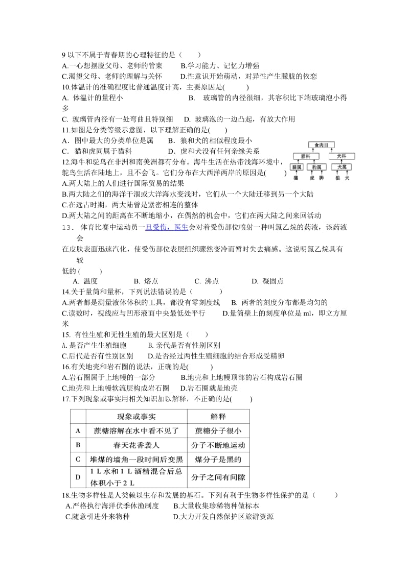 上余初中2015学年七年级下科学期初检测试题卷).doc_第2页