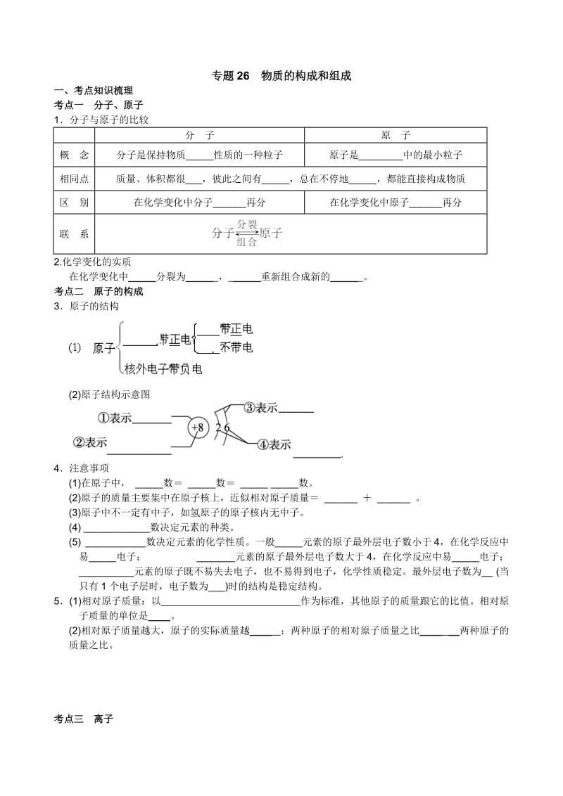 中考科学总复习专题26-物质的构成和组成.doc_第1页