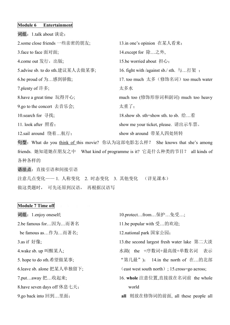 2013-2014学年外研版八年级下册M6-M10复习提纲.doc_第1页