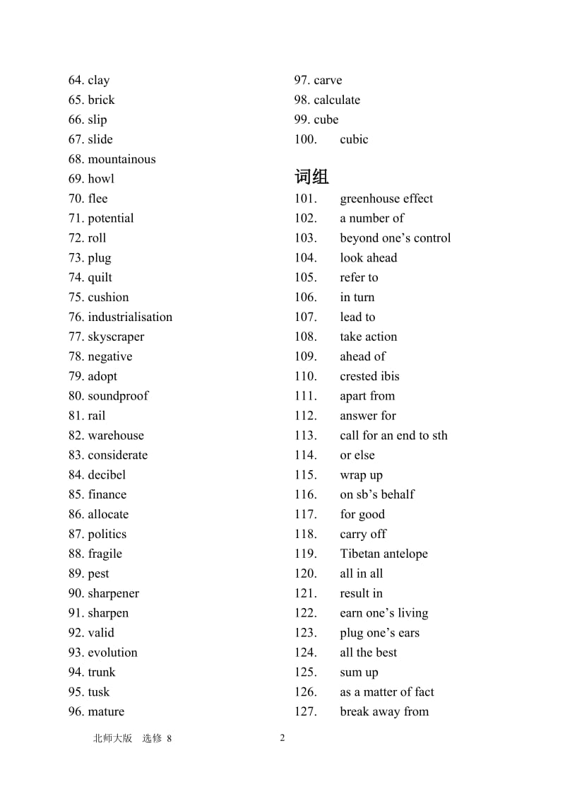 北师大版高中英语必会单词和短语总结选修8.doc_第2页