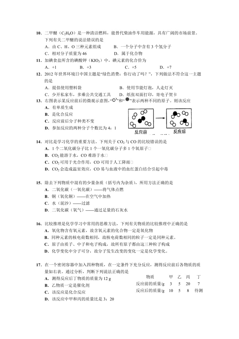 2012-2013学年度第一学期期末调研考试九年级化学试题.doc_第2页