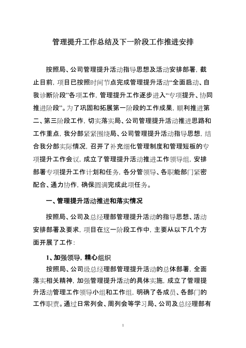 管理提升工作总结及管理提升二、三阶段推进安排.doc_第1页