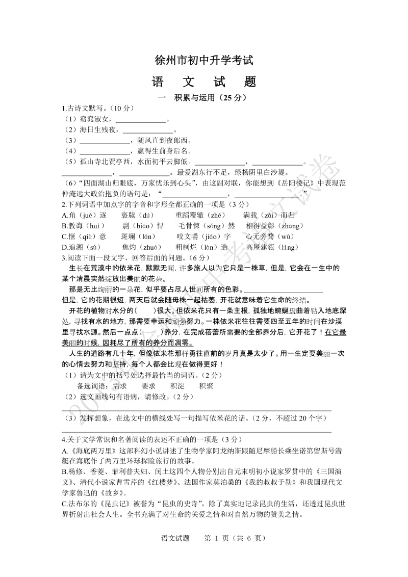 2013年徐州市中考语文试题.doc_第1页