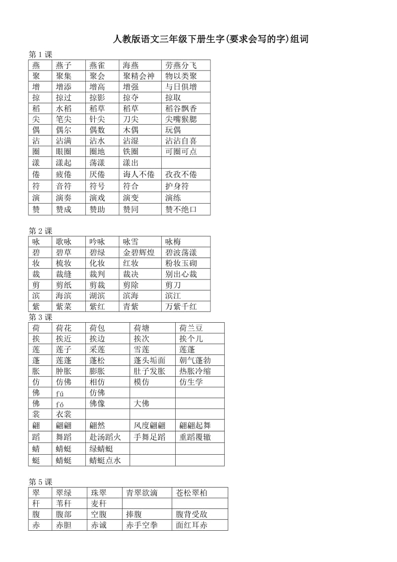 人教版语文三年级下册生字组词.doc_第1页