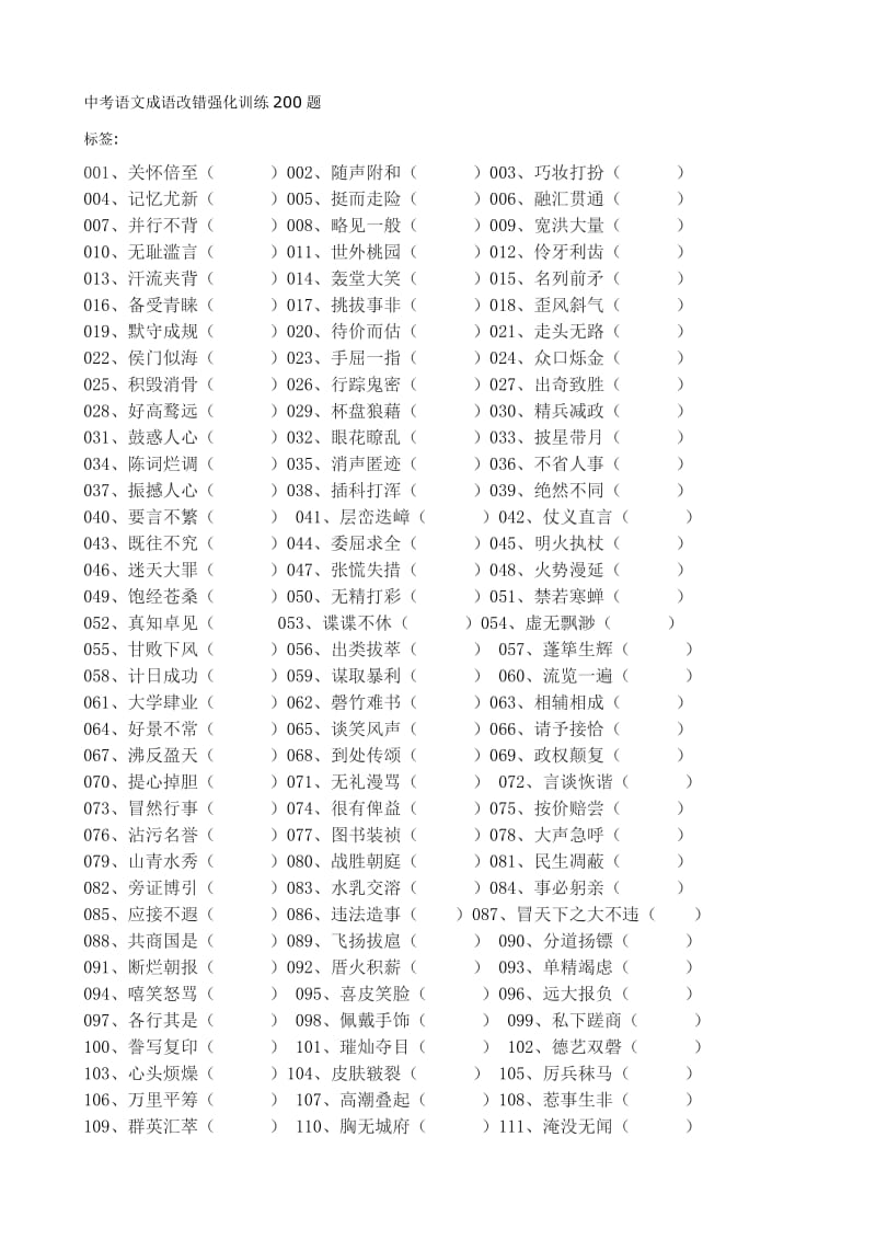 中考语文成语改错强化训练200题.doc_第1页