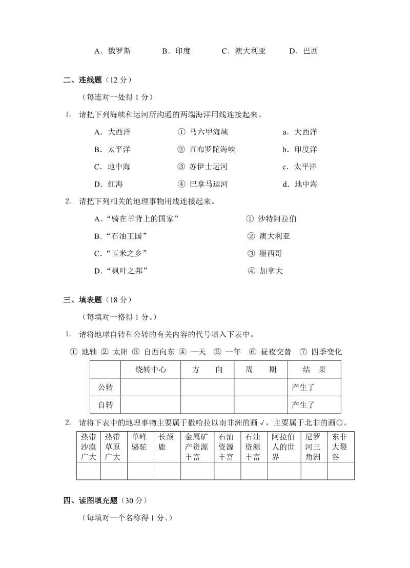 七年级地理下学期全市会考试题.doc_第3页