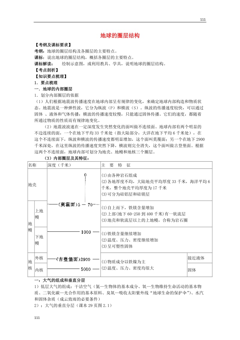 高一地理必修1《地球的圈层结构》学案7 新人教版_第1页