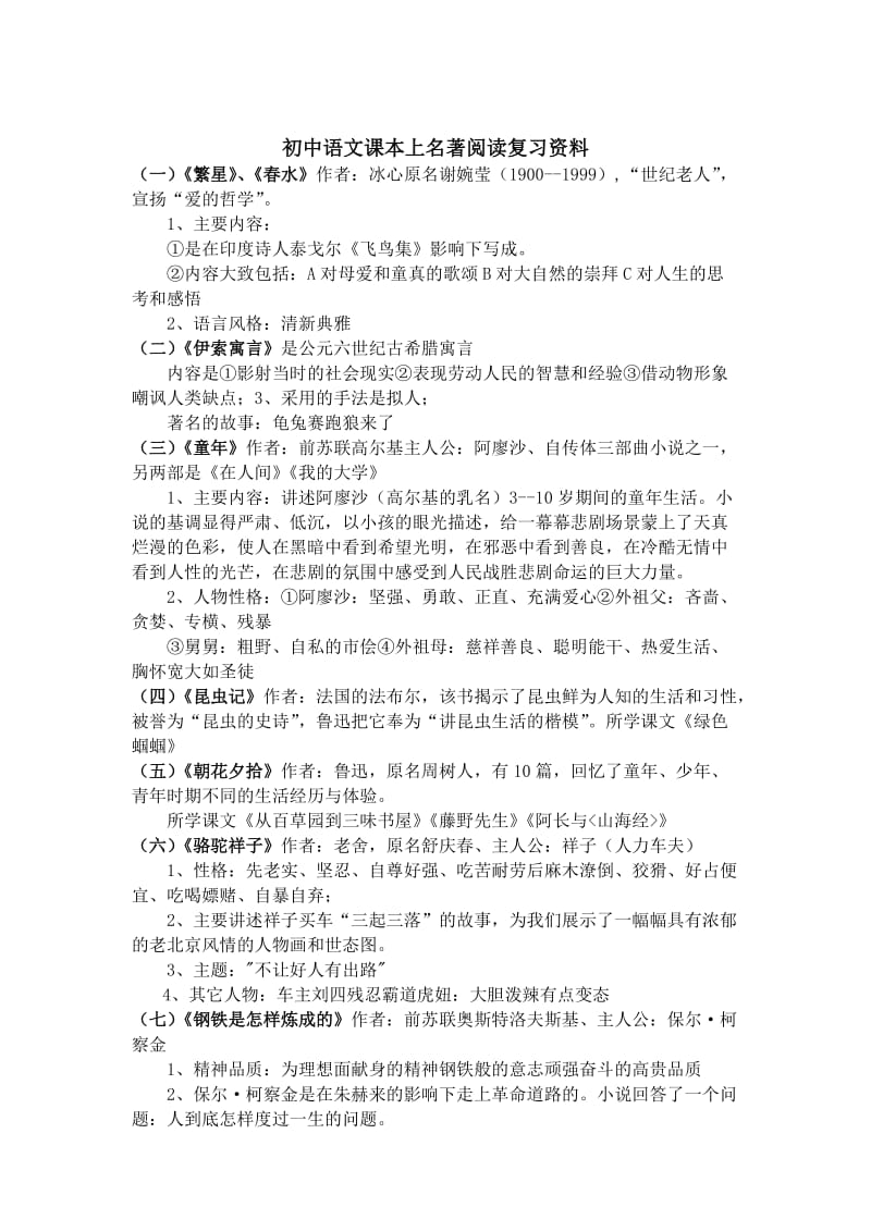 初中语文课本上名著阅读复习资料.doc_第1页