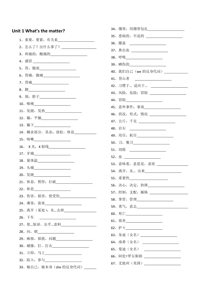 初中八年级下册英语单词默写表.docx_第1页