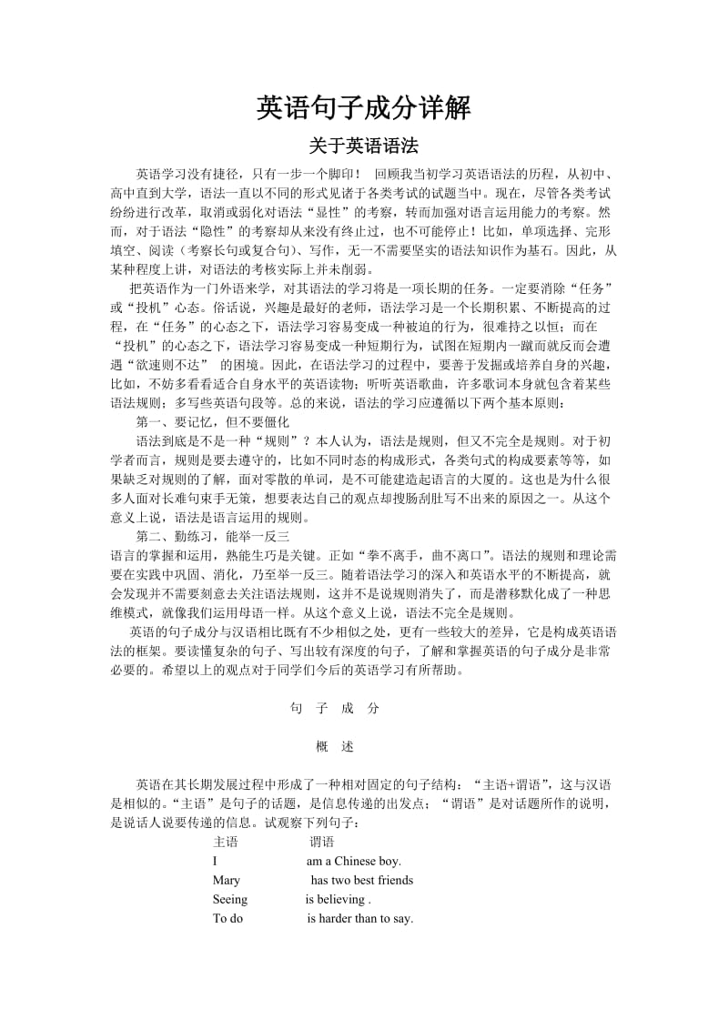 初中英语综合复习专题-英语句子成分详解.doc_第1页