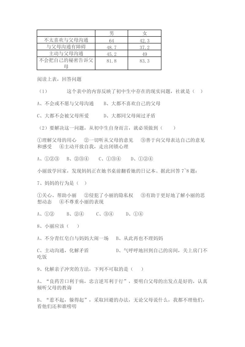 八年级思想品德第一单元测试题.doc_第2页