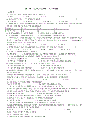 八年級(jí)科學(xué)第四冊(cè)第二章《空氣與生命》單元測(cè)試卷(A).doc