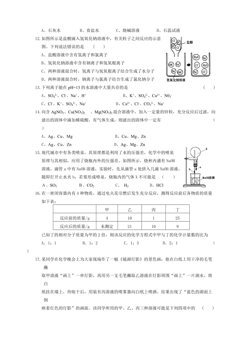 初中化学试题：第七章应用广泛的酸碱盐单元自测试题B及答案.doc_第2页