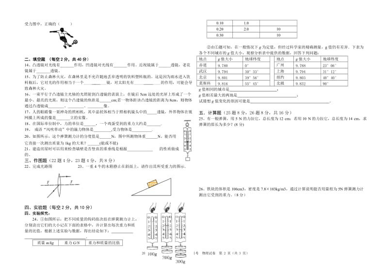 北师大八年级物理下册第一次月考试卷.doc_第2页